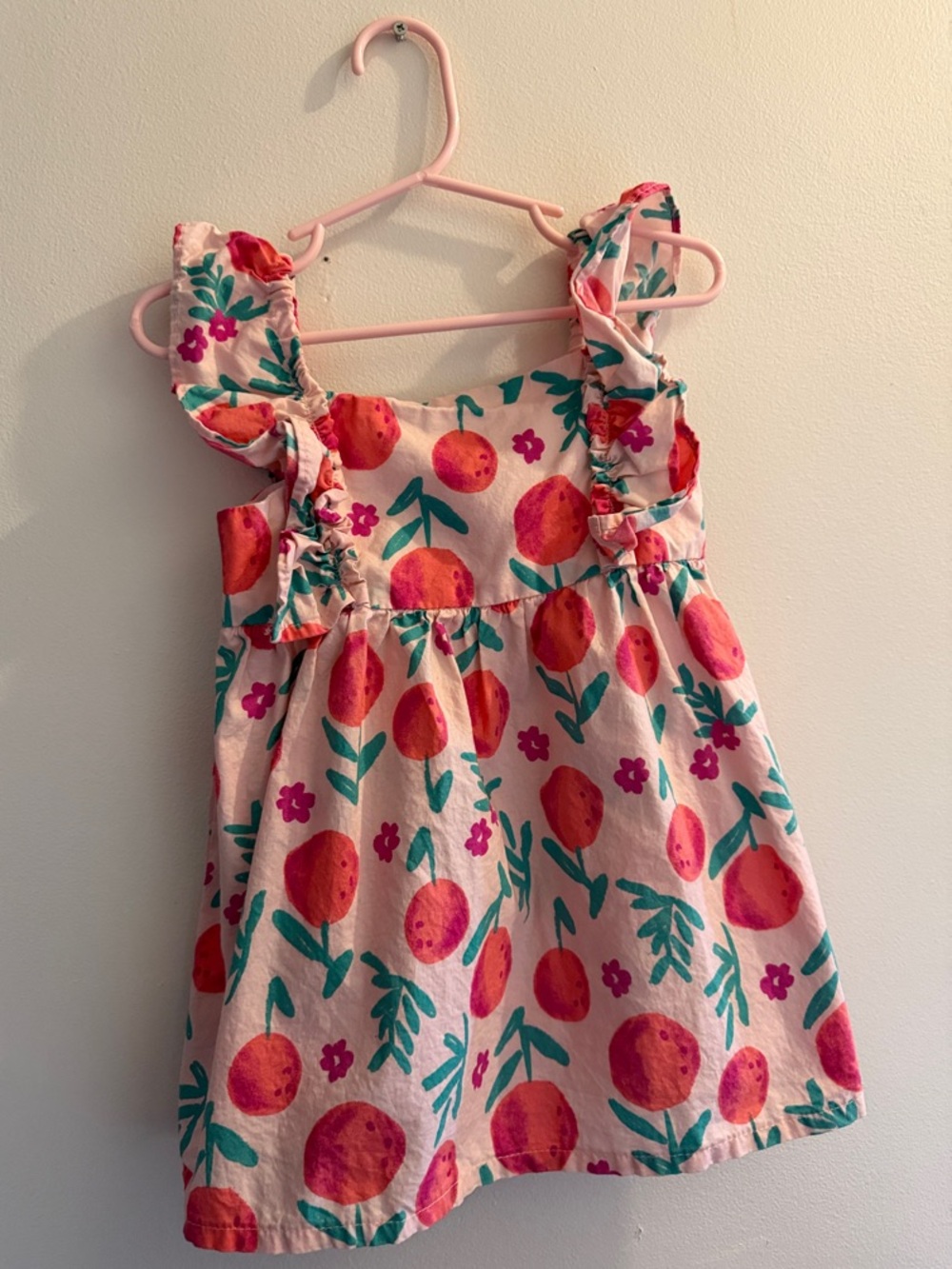 Toddler Pink Peach-Print Ruffle Strap Casual Dress